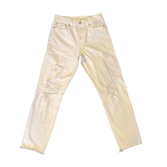 LEVI'S Premium Denim Wedgie White Distressed Ripped Jeans Size 26 - Picture 1 of 6